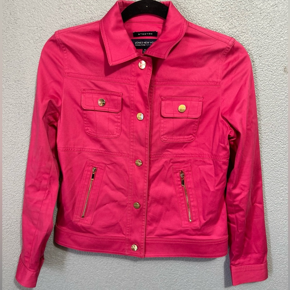 Nwot Jones New York stretch hot pink and gold tone jacket size small petite